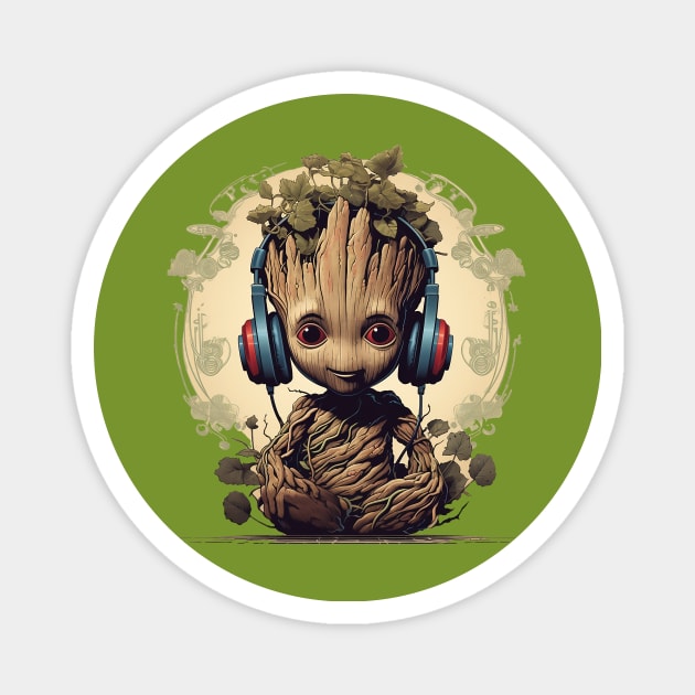 Baby Groot with Headphones Magnet by DavidLoblaw